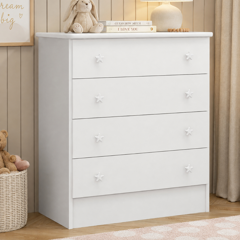 Cômoda Infantil Doce Sonho 4 Gavetas com Puxador Estrela Qmovi