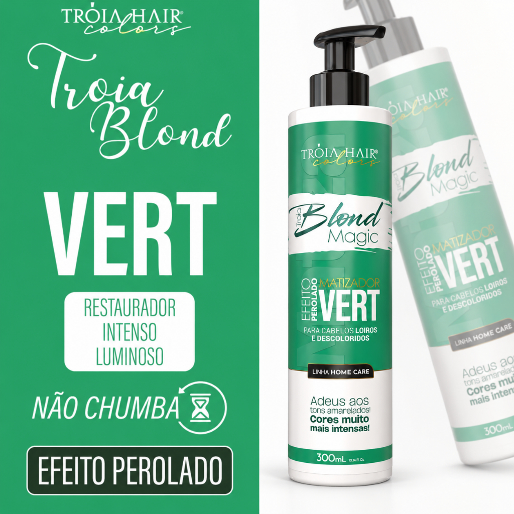 Matizador Magic Blond Tróia Hair Vert 300ml – Efeito Perolado Suave para Loiros Claros e Platinados