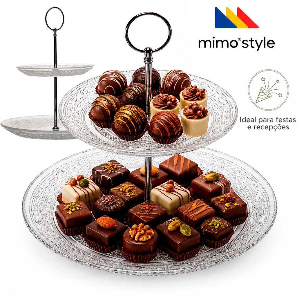 Porta Doces Duplo Cristal Mimo Style Angel Bandeja 2 Andares Para Festa Doces Sobremesa