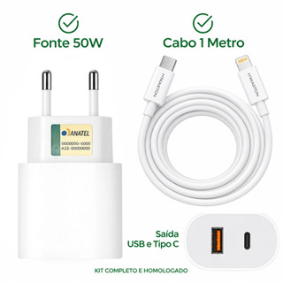 Carregador iPhone Turbo 50W H’MASTON Tipo C + Cabo Lightning