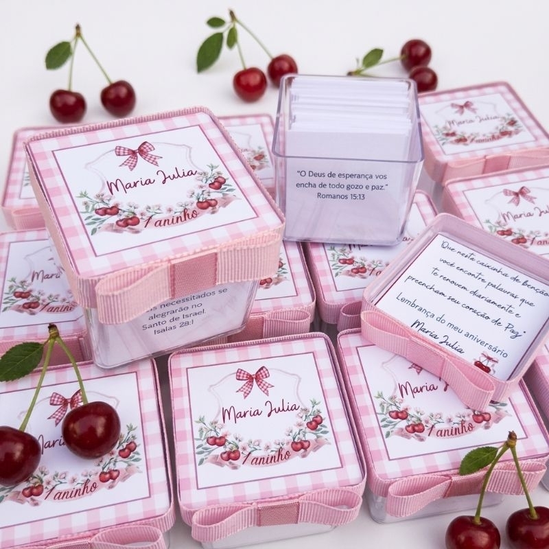 Lembrancinha de Aniversário cereja | Caixinha de Bençãos Personalizadas tema Cerejinha - Lembrancinha de festa cereja