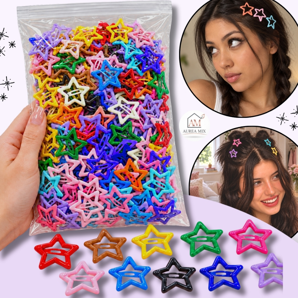 Presilhas Estrela Coloridas Tic Tac Grampos de Cabelo Fofo Infantil para Meninas