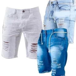 Kit 2 Bermudas Jeans Masculinas Destroyed Rasgadas modelo Jogador