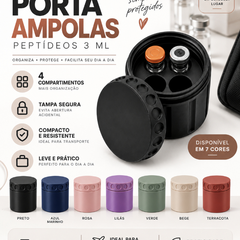 Estojo Porta Ampolas com 4 Compartimentos | Organizador Compacto para Frascos | Porta Frascos Resistente e Portátil