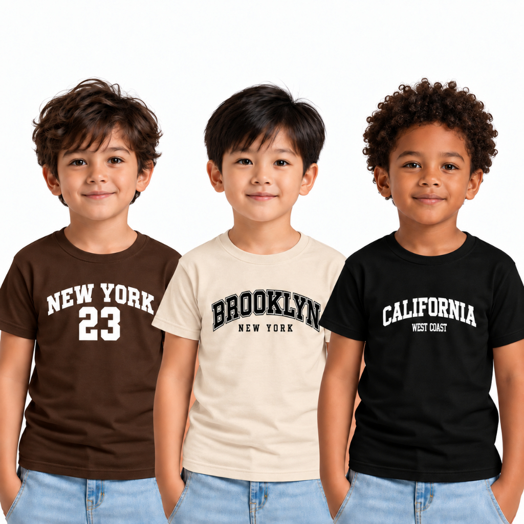 Kit 3 Camisetas Infantil Masculina Menino Manga Curta Estampadas New York Brooklyn California