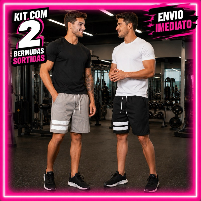 Kit 2 Bermuda Masculina Elastano Exercício Academia Com Bolsos Tactel Short Praia Surf Casual Piscina | ENVIO IMEDIATO