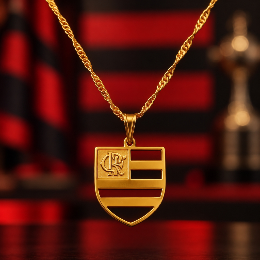 Colar mengão Escudo VAZADO Aço Inox/dourado folheado Masculino Feminino Corrente Hipoalergênico