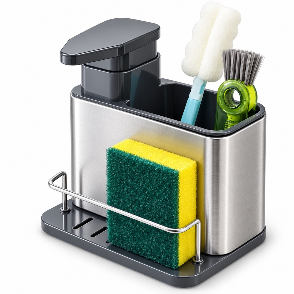 Porta Detergente Inox Organizador de Pia Dispenser Sabão Porta Esponja Rack Cozinha