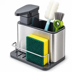 Porta Detergente Inox Organizador de Pia Dispenser Sabão Porta Esponja Rack Cozinha