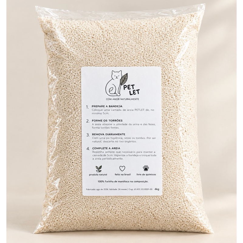 Areia Biodegradável 4Kg - Mandioca - Grãos Grossos - MAIS BARATA Areia de Gato Higienica