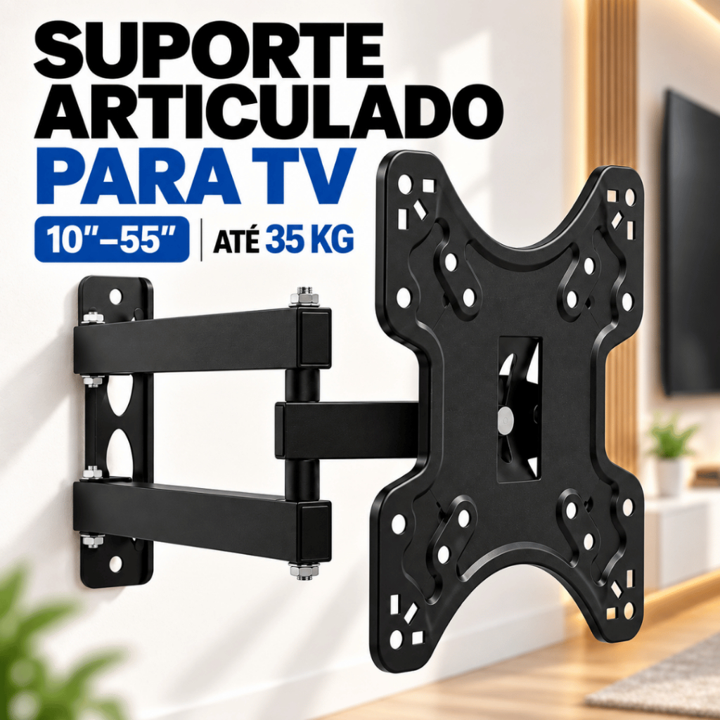 Suporte Articulado para TV 10 a 55 Polegadas até 35kg VESA 200x200 com Braço Duplo