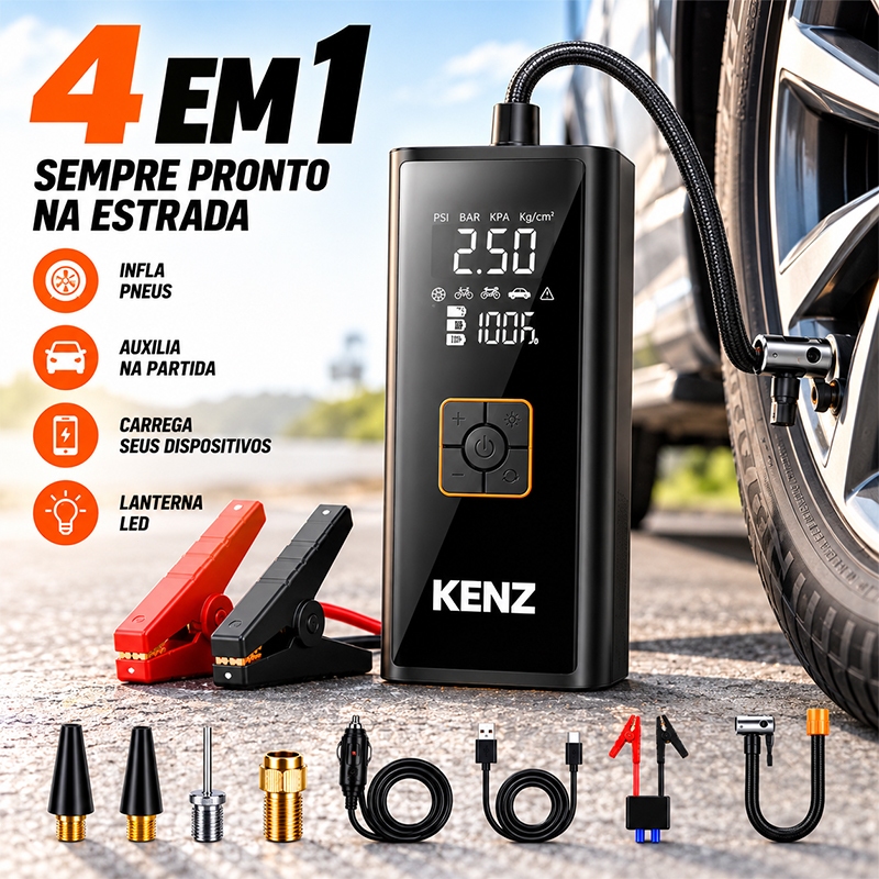 Bomba de ar inflador multifuncional, auxiliador de partida carro+powerbank 10000mAh, portátil,emergências automotivas