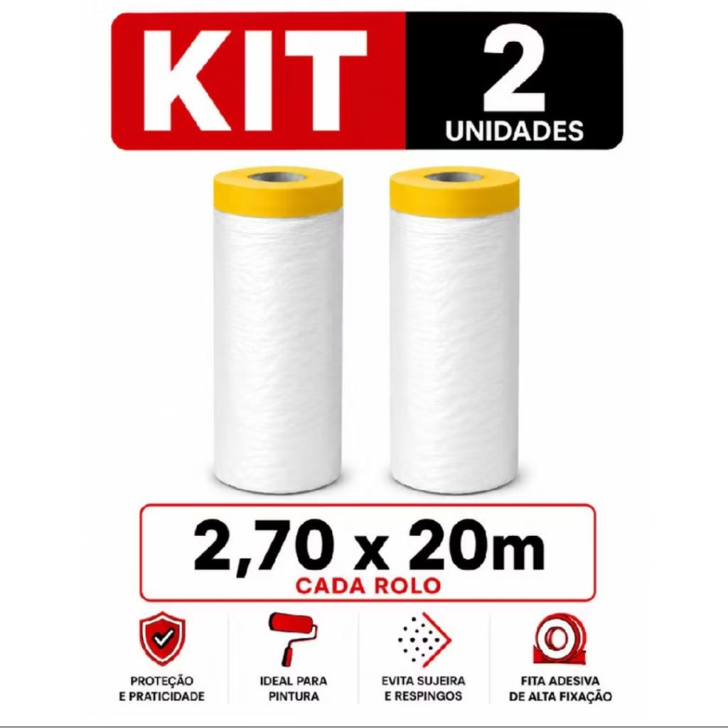 Plástico com Fita Crepe 270cm x 20m – Proteção para Pintura e Reformas, Protege e Cobre Tudo