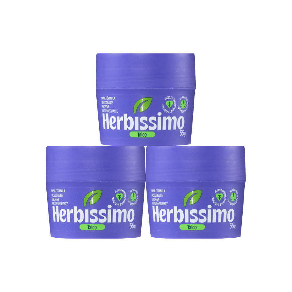 Kit Desodorante Em Creme Antitranspirante Herbíssimo Talco 55G (3 unidades)