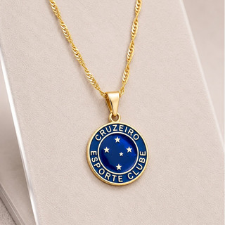 Colar Banhado a Ouro18K Time Cruzeiro Futebol Dourado Acessório para Torcedor Masculino Feminino Presente p/ Cruzeirense