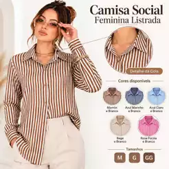 Camisa Social Feminino Listrada Manga Longa Elegante Casual Premium Botões Funcionais M G GG