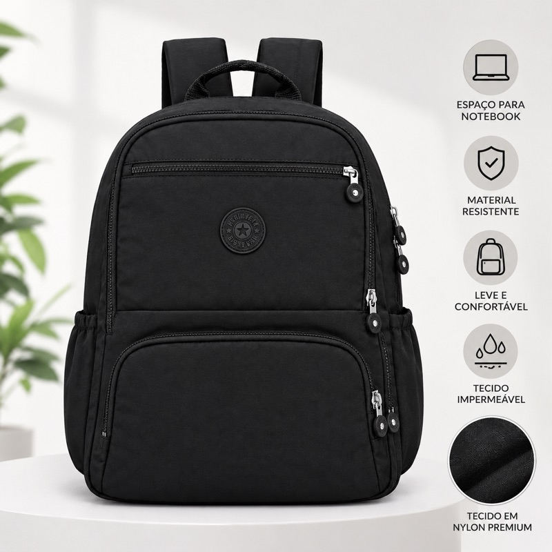 Mochila Impermeável Nylon Premium Escolar Faculdade Trabalho Vários Bolsos Resistente