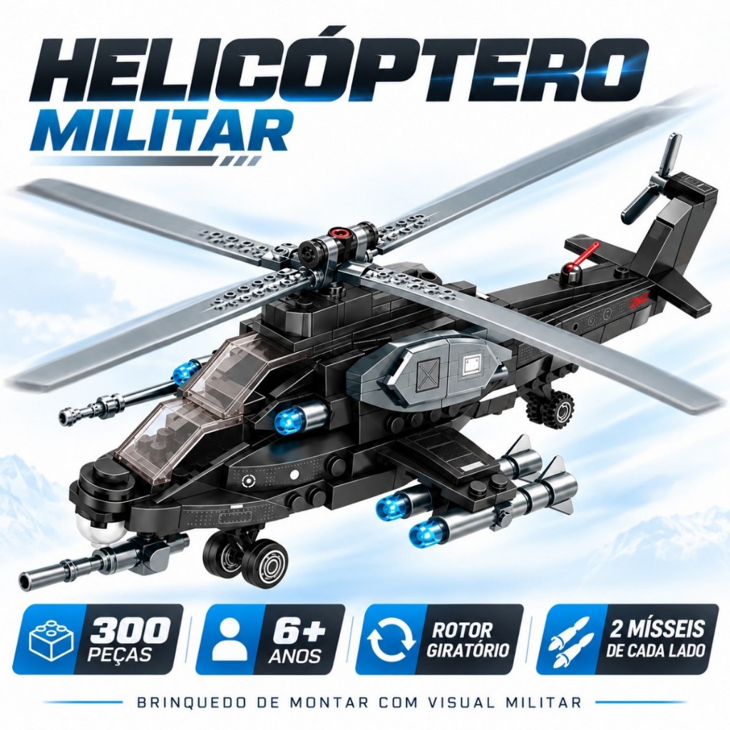 Helicóptero de Blocos de Montar 300 Peças Compatível com Lego Brinquedo Educativo Modelo Detalhado 6+