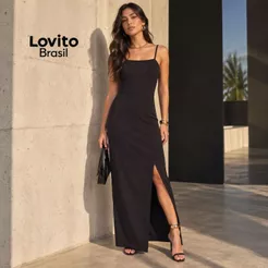 Lovito Vestido Feminino Longo com Fenda Lateral DRB1429BRL1459