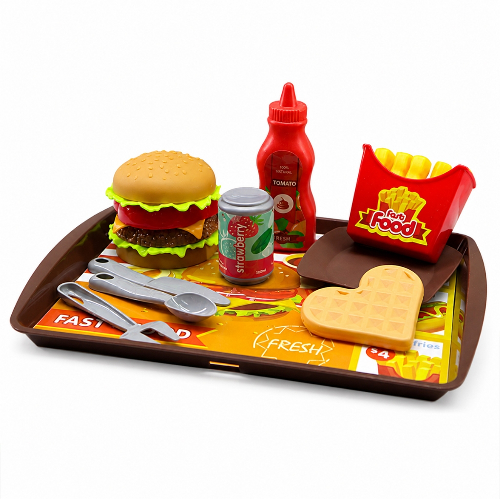 Brinquedo Comidinha Hambúrguer Kit Cozinha Infantil De Brinquedo Com 10 Peças Acessórios Faz De Conta Educativo