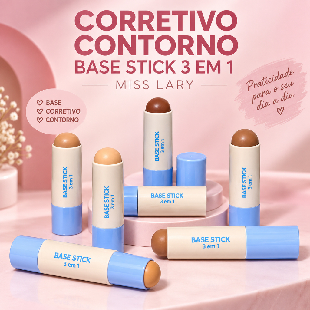 CORRETIVO CONTORNO BASE MISS LARY STICK 3 EM 1 Base, Corretivo e Contorno 7g