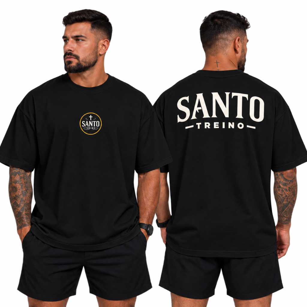 Camiseta Oversized Streetwear Masculina santo treino 100% Algodão Treino Academia Dia a Dia Premium Reforçada