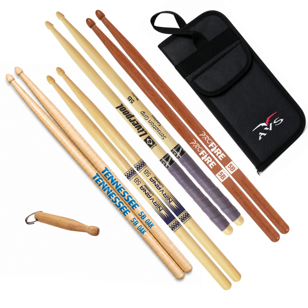 Baquetas Bateria 5B Kit 4 Pares Liverpool e Profire com Bag Baquetas + Chaveiro Ponta de Baqueta