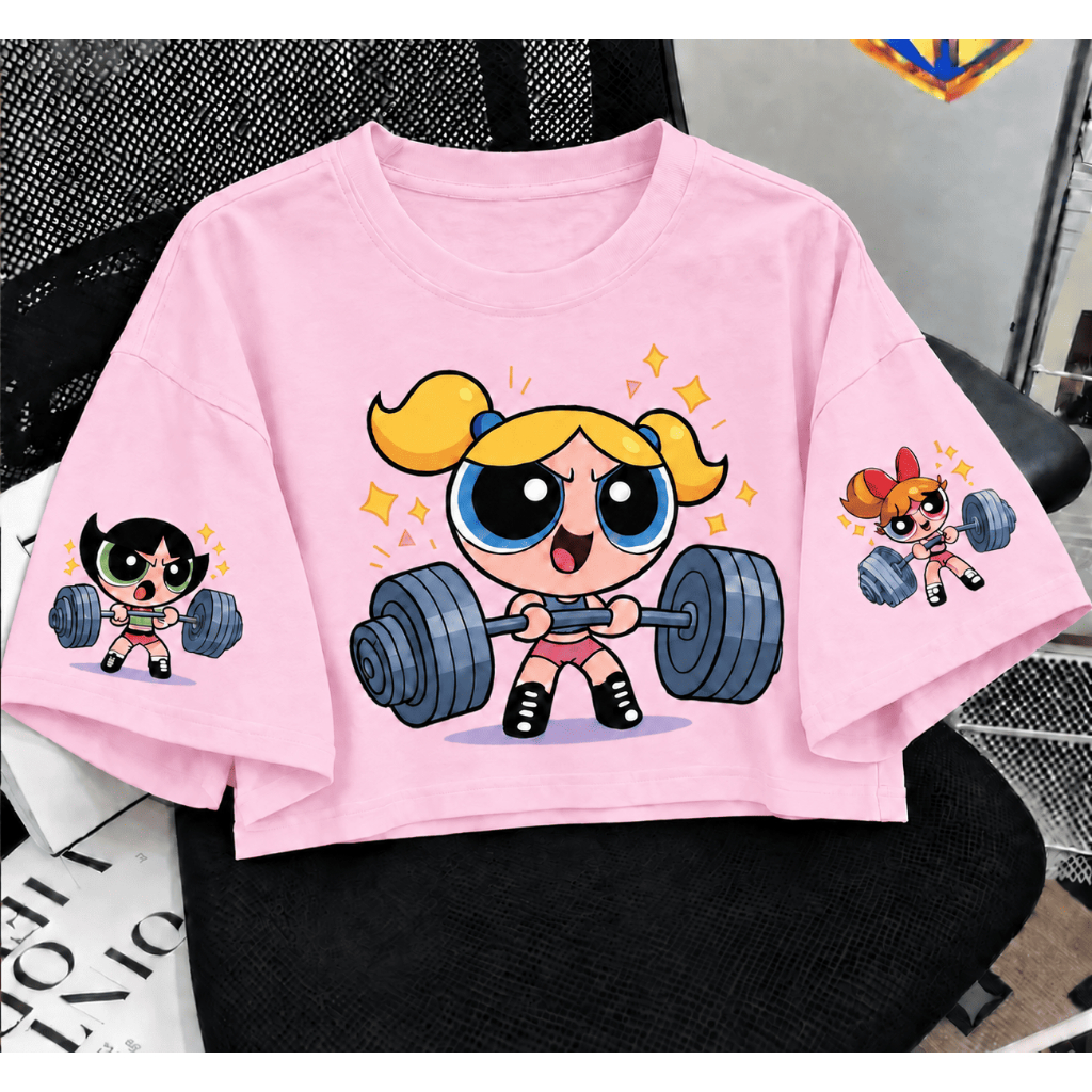 Cropped Feminino Oversized Estampa Meninas Superpoderosas Academia Fitness 100% Algodão