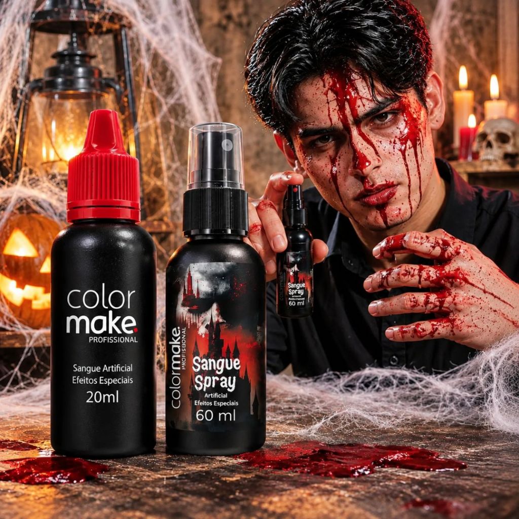 Kit Sangue Falso Fake Spray Halloween Completa Maquiagem Profissional Assustadora Artística Carnaval