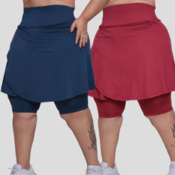 Kit 2 Bermuda com saia traçada Transpassada plus size e Slim do M ao G3 modesta academia treino caminhada fitness