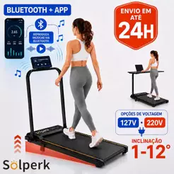 Solperk Esteira Elétrica Dobrável 2.0HP 12km/h 120kg Inclinação 1-12° Bluetooth APP 127V/220V