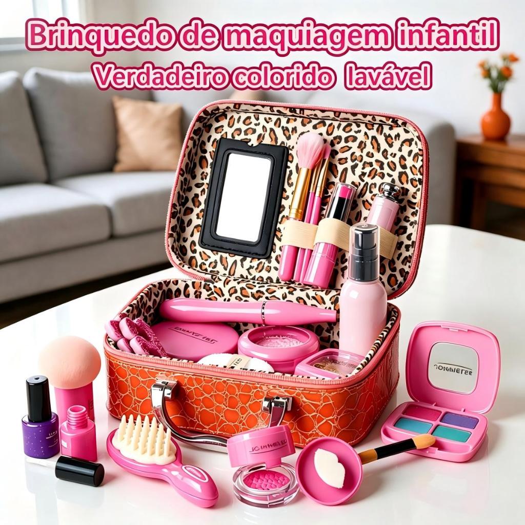 Conjunto de Brinquedos de Maquiagem Infantil, Presente Ideal De Aniversário Para Meninas Crianças Lavável Portátil