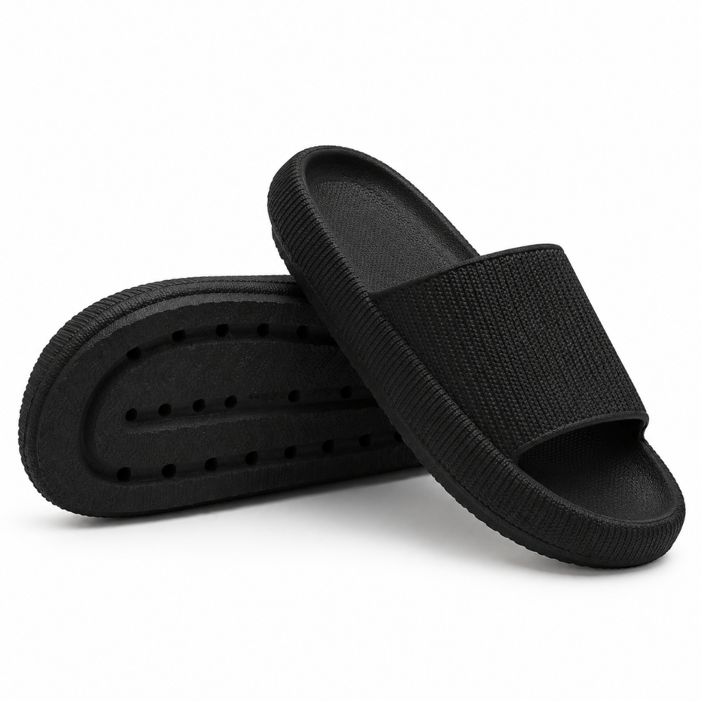 Slide Masculino Tipo Nuvem Preto Ortopédico Confortável Secagem Rápida