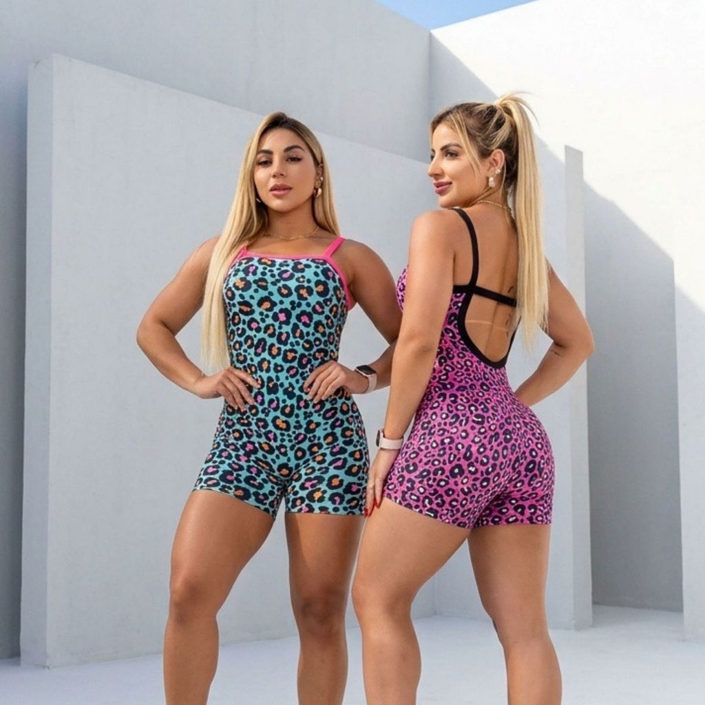 Macaquinho Feminino Academia Treino Fitness Shortinho Liso Estampado