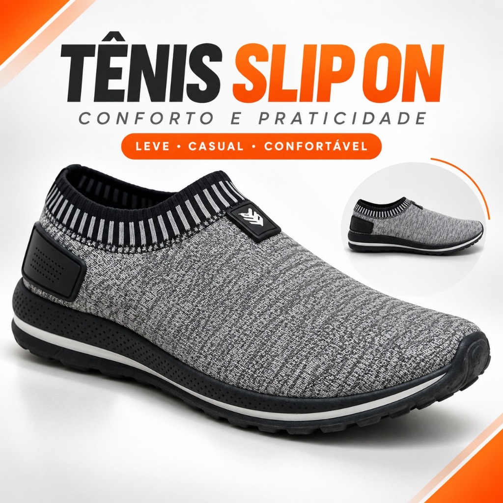 Tênis Masculino Caminhada Slip-On Sem Cadarço Confortável Leve Respirável Casual