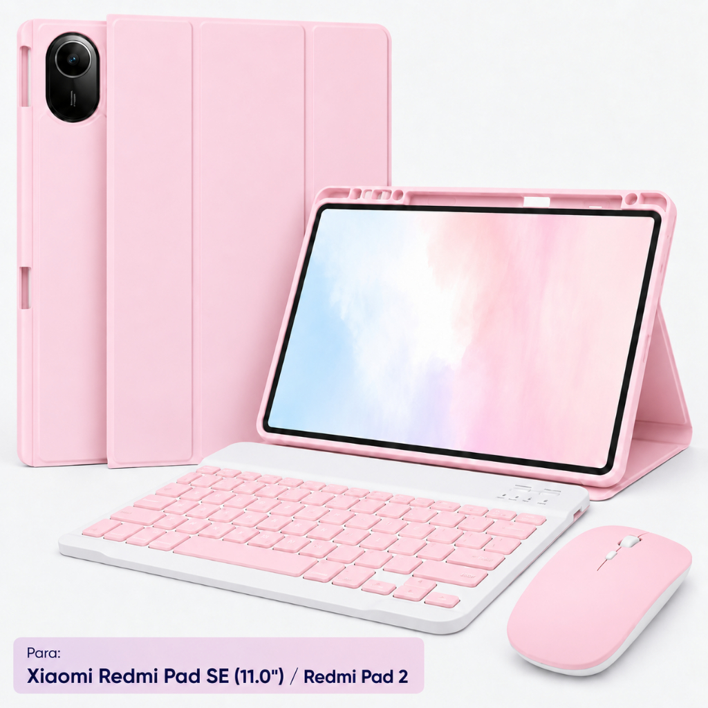 Kit Capa + Teclado Magnético ABNT2 com tecla Ç + Mouse Bluetooth para Redmi Pad SE / Pad 2 11", Suporte Caneta
