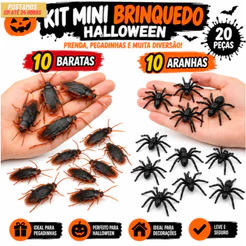 Kit 20 Mini Brinquedos - 10 Baratas + 10 Aranhas Pegadinhas Prenda Halloween