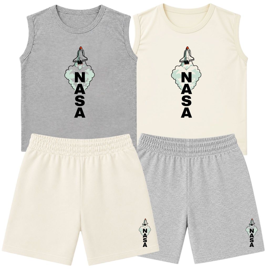 Kit 2 Conjuntos NASA Sortido Infantil Masculino Regata + Bermuda Roupa Elástica Casual Confortável