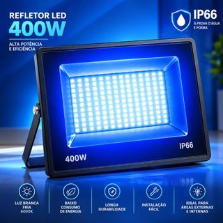 Holofote LED 400W Azul Super Forte Refletor IP66 À Prova D'Água Bivolt