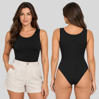 Body Preto Feminino Suplex Regata Liso Decote Redondo Básico Moda Feminina Casual Versátil