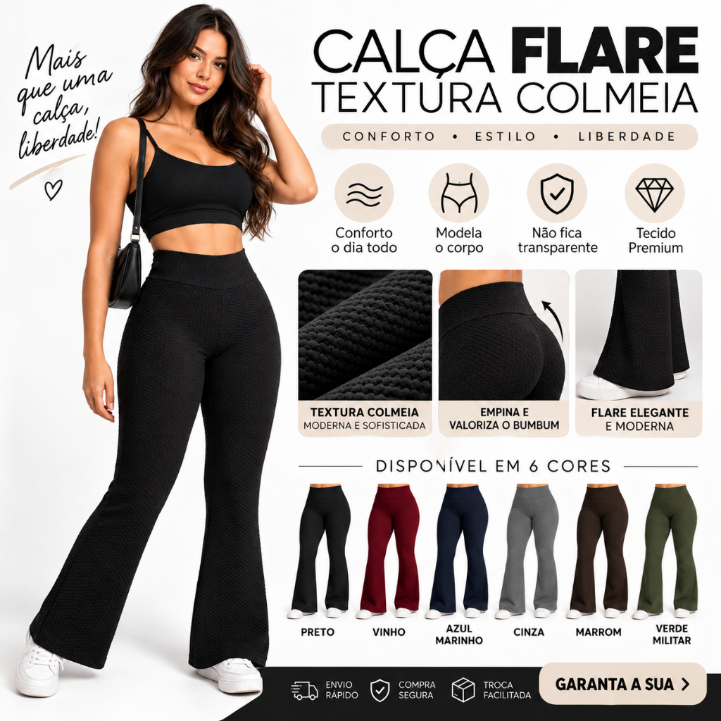 Calça Feminina Flare Bailarina colmeia casual