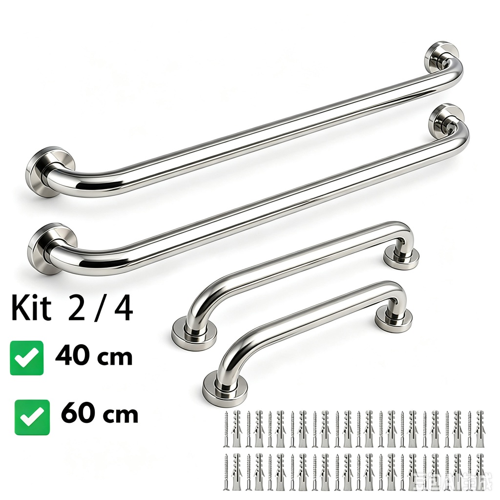 Barras de Apoio em Inox Banheiro Vaso Sanitário 40 e 60cm Inox ,Corrimão, Suporte Pegador Acessibilidade Idoso