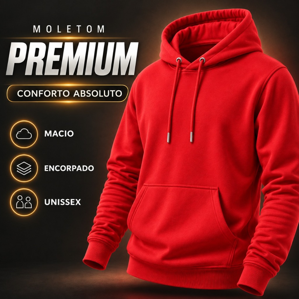 Moletom Canguru Quentinho Premium, Grosso Flanelado Inverno Unissex VERMELHO Capuz Cordão Ajustavel