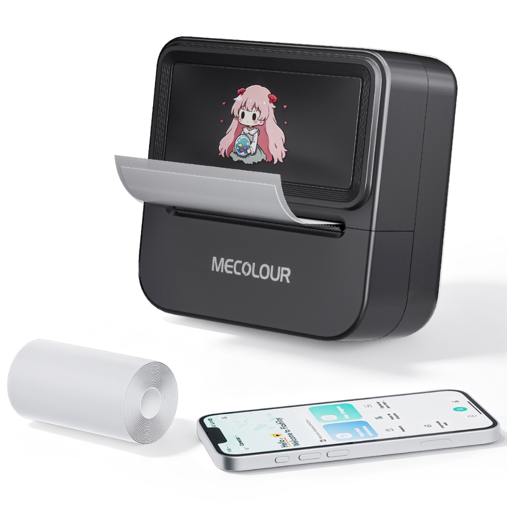 Mecolour Impressora de Etiquetas Térmica Bluetooth USB Portátil Branca + 1 Rolo