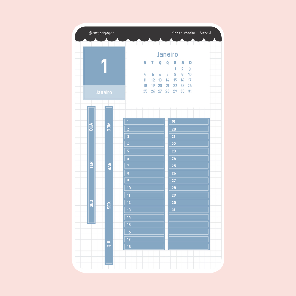 Adesivo Datador para Kinbor - Visão Mensal 2027 - Planners Journals
