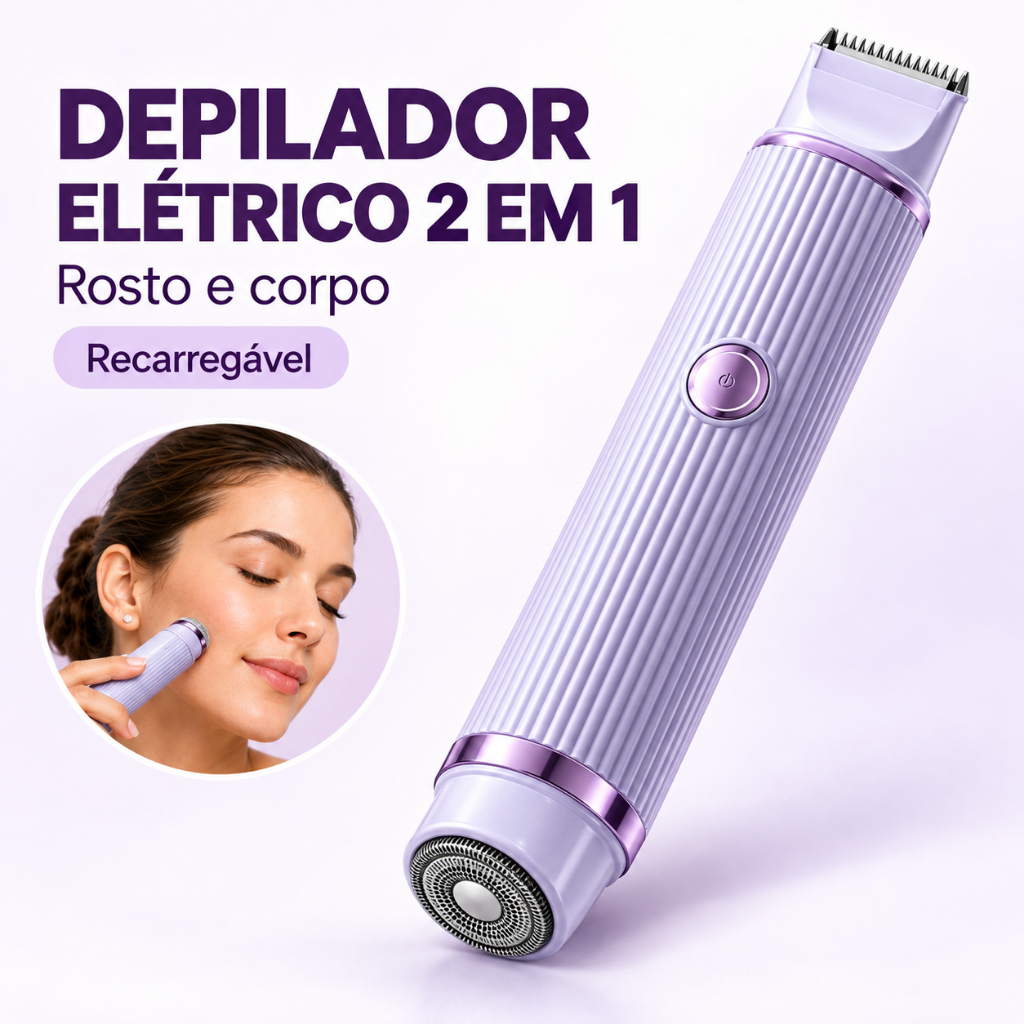 Depilador Elétrico Feminino 2 em 1 Recarregável Aparador de Pelos para Rosto e Corpo