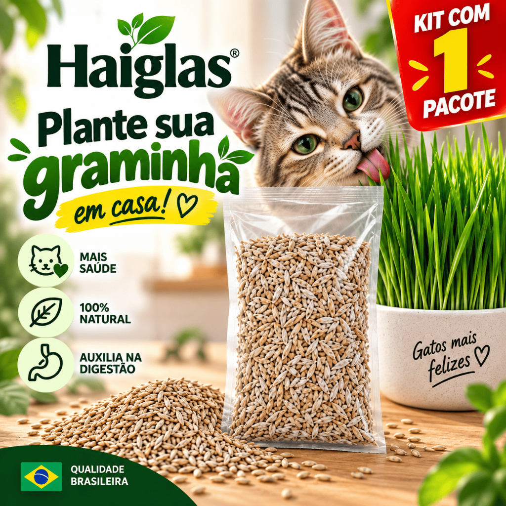 Sementes Haiglas Premium para Gatos 20g | Cultivo Fácil em Casa | Alta Germinação