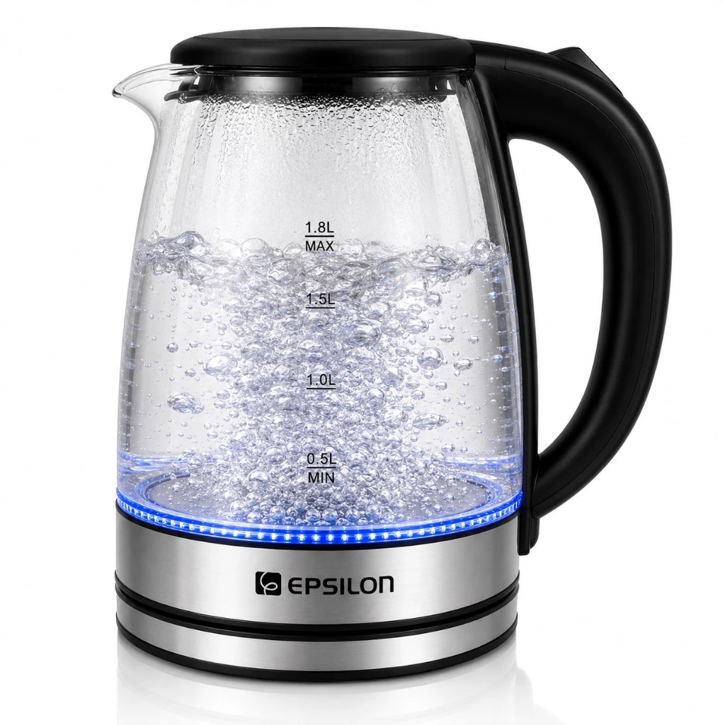 1,8 Litros Chaleira Elétrica Inox Vidro Bule Térmica
