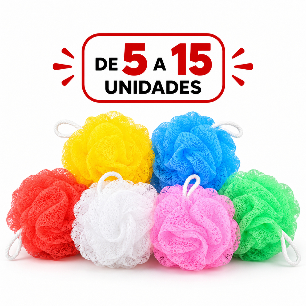 Kit 5 a 15 Buchas de Banho Corporal Esponja de Espuma Esfoliante Cores Sortidas