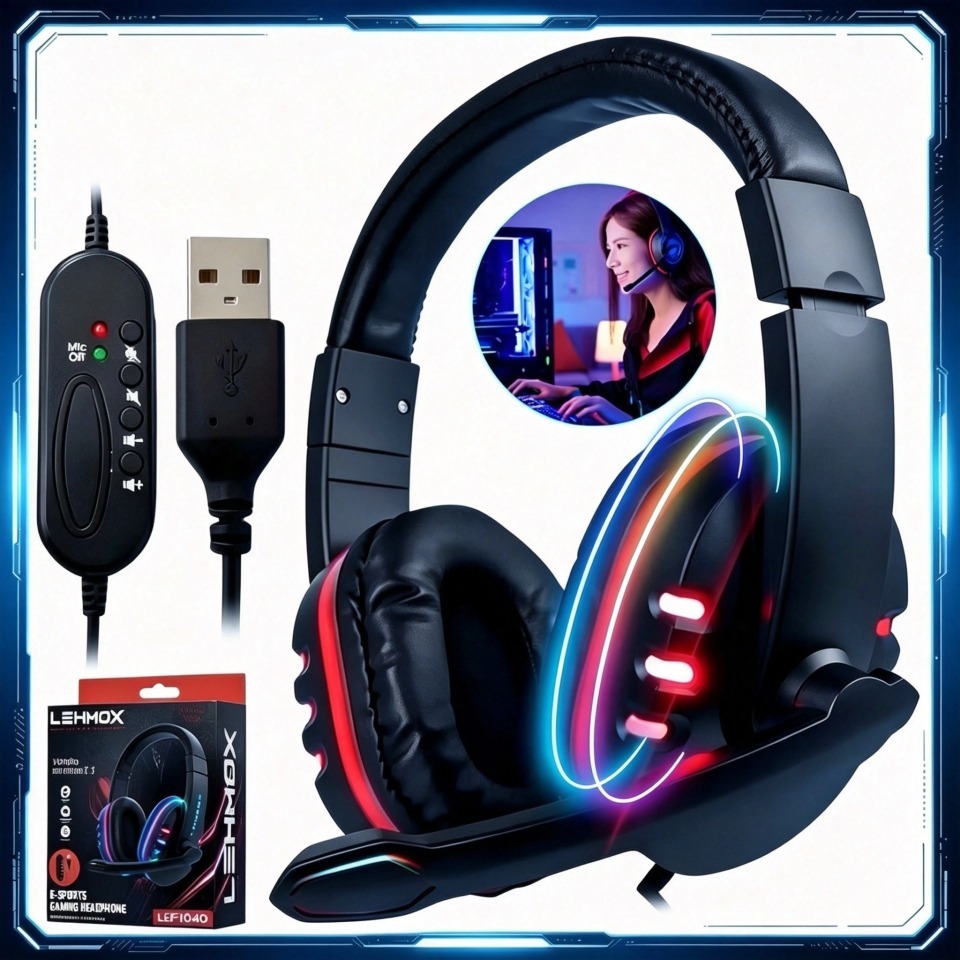 Headset Fone Gamer Led RGB Com Microfone USB e P2 Para PC Celular Computador Headphone Videogame